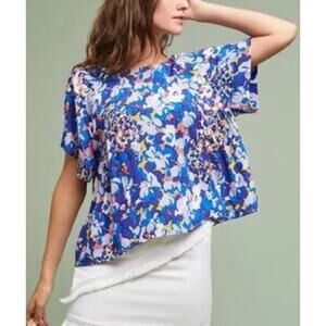 Anthropologie Maeve Milla Swing Top Womens XS Blue Abstract‎ Floral Boho Blouse